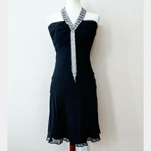 Jovani black silk beaded halter cocktail dress